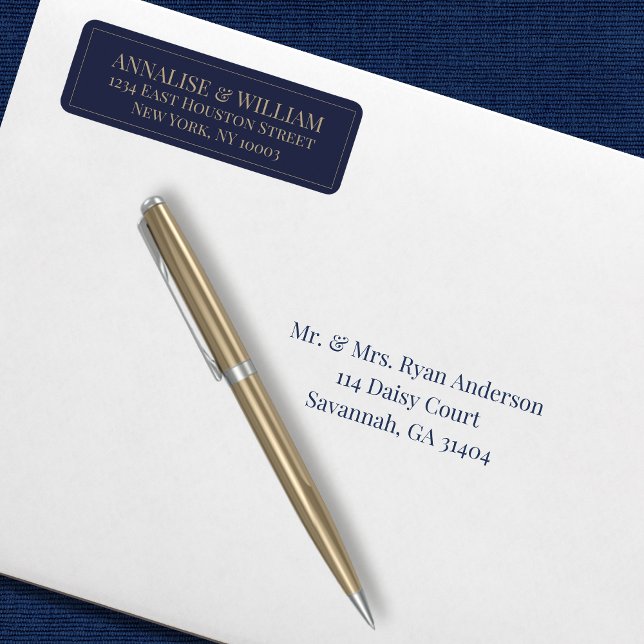 Modern Navy Blue Gold Wedding Return Address (Navy blue and gold return address label for every day or special occasions)
