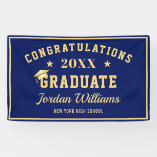 Modern Navy Blue Golden 2026 Graduation Party Banner