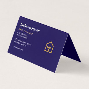 Modern Navy Blue & Golden Construction Building Business Card
