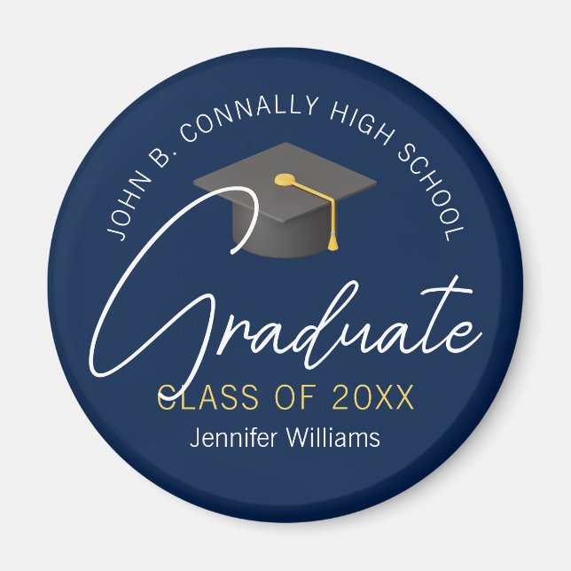Modern Navy Blue Graduate Custom 2025 Graduation Magnet (Front)