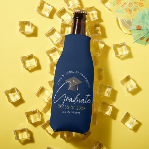 Modern Navy Blue Graduate Custom Graduation Party Bottle Cooler