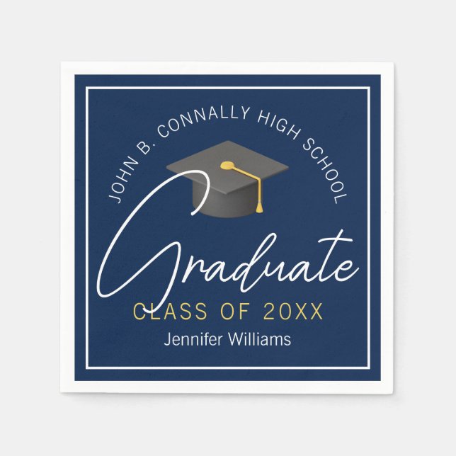 Modern Navy Blue Graduate Custom Graduation Party Napkin (Front)