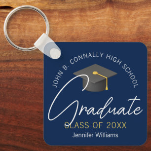 Modern Navy Blue Graduate Customised Graduation Key Ring