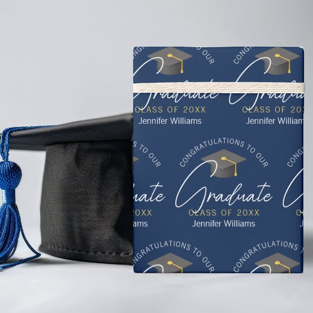 Modern Navy Blue Graduate Customised Graduation Wrapping Paper (Creator Uploaded)