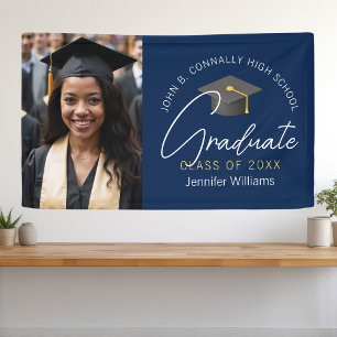 Modern Navy Blue Graduate Photo Graduation Party Banner