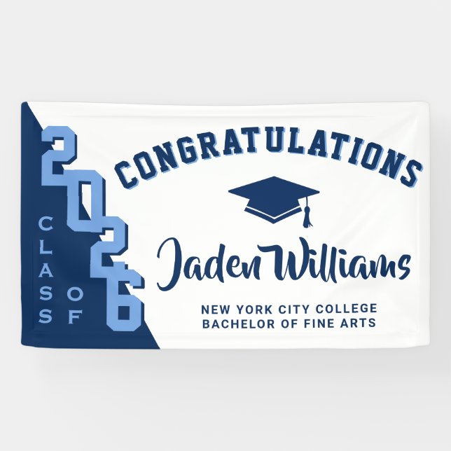 Modern Navy Blue Graduation Class of 2025 Party Banner (Horizontal)