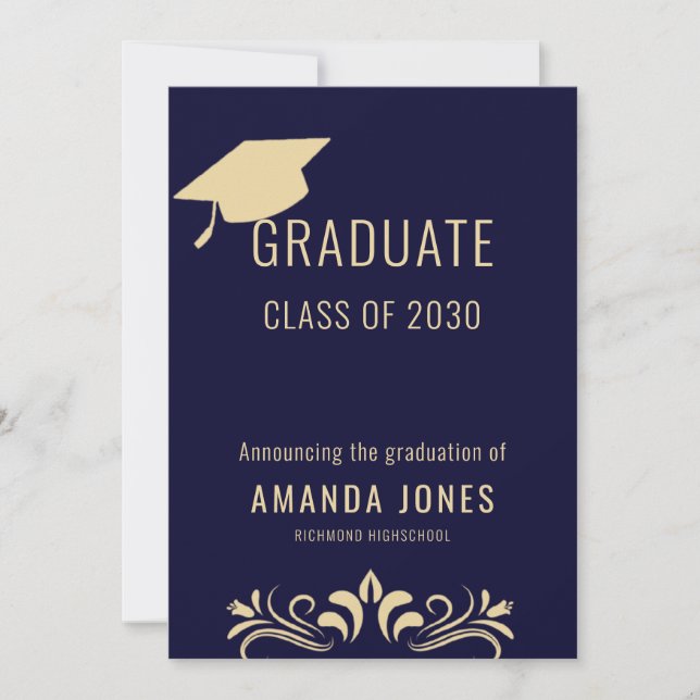 Modern Navy Blue Graduation Party Invitation (Front)