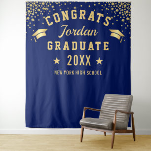 Modern Navy Blue Graduation Photo Booth Backdrop Tapestry