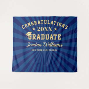 Modern Navy Blue Graduation Photo Booth Backdrop Tapestry