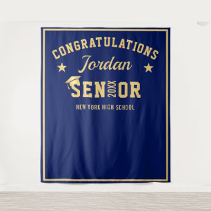 Modern Navy Blue Graduation Photo Booth Backdrop Tapestry