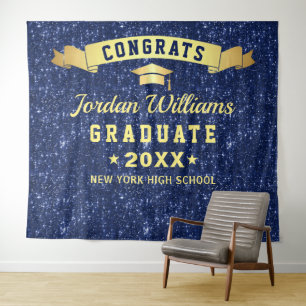 Modern Navy Blue Graduation Photo Booth Backdrop Tapestry