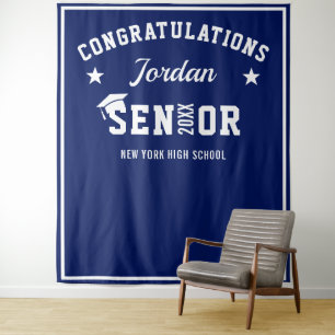 Modern Navy Blue Graduation Photo Booth Backdrop Tapestry
