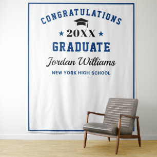 Modern Navy Blue Graduation Photo Booth Backdrop Tapestry
