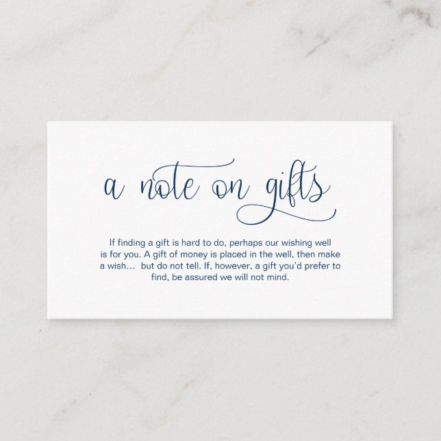 Modern Navy Blue Hand Lettered, A note on gifts Enclosure Card (Front)