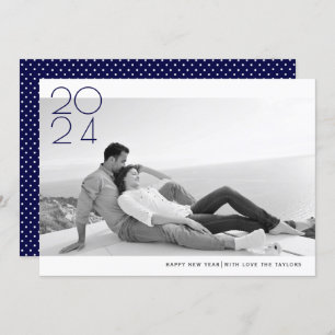 Modern navy blue Happy New Year 2024 photo Holiday Card