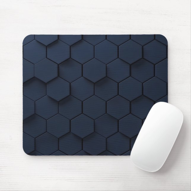 Modern Navy Blue Hexagon 3D Pattern Mouse Pad (With Mouse)