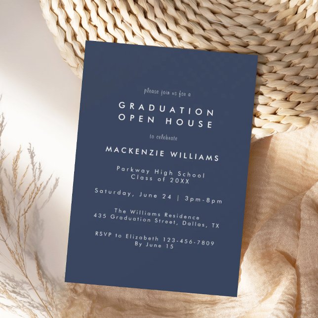 Modern Navy Blue High School Graduation Invitation (Creator Uploaded)
