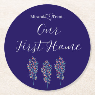 Modern Navy Blue Housewarming Coaster