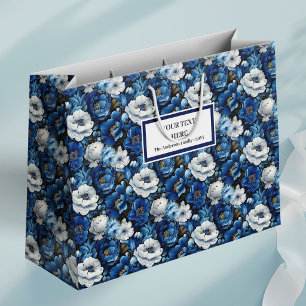 Modern Navy Blue Ivory Floral Decorative Gift Bag