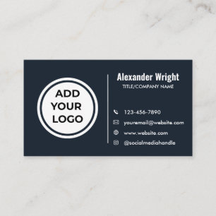 Modern Navy Blue Logo Contact Business Card
