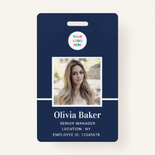 Modern Navy Blue Logo Security Employee Photo ID Badge