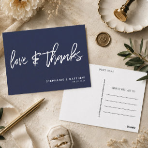 Modern Navy Blue Love and Thanks Wedding Postcard