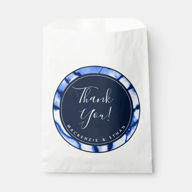 Modern Navy Blue Marble Tie Dye Wedding Thank You Favour Bags (Front)
