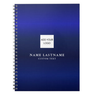 Modern Navy Blue Metallic Professional Name Logo Notebook