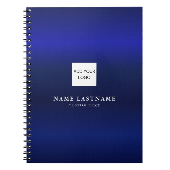 Modern Navy Blue Metallic Professional Name Logo Notebook (Front)