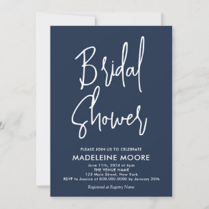 Modern Navy Blue Minimal Bridal Shower Invitation
