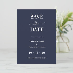 Modern Navy Blue Minimal Save The Date