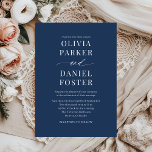 Modern Navy Blue Minimalist Elegant Wedding Invitation<br><div class="desc">Set the tone for your day with this modern navy blue minimalist elegant wedding invitation, designed with clean serif typography and a timeless layout. The deep navy background adds a sophisticated, classic feel, while the minimalist design keeps your details clear and stylish. Perfect for formal weddings, evening celebrations, or rustic...</div>