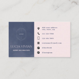 Modern Navy Blue Minimalist Logo Social Media Business Card