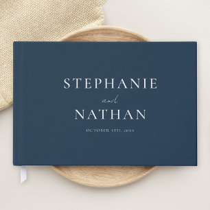Modern Navy Blue Minimalist Silver Foil Wedding Guest Book
