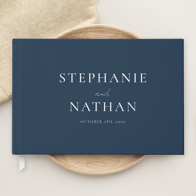Modern Navy Blue Minimalist Silver Foil Wedding Guest Book (Creator Uploaded)