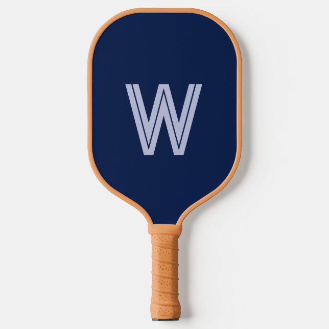 Modern navy blue monogram initial pickleball paddle (Front)