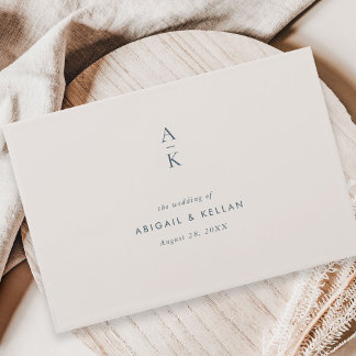 Modern Navy Blue Monogram Mix Match Wedding Guest Book