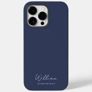 Modern Navy Blue Monogram Name Script Case-Mate iPhone 14 Pro Max Case