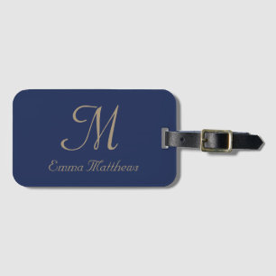 Modern Navy Blue Monogram Name Travel Holiday Luggage Tag