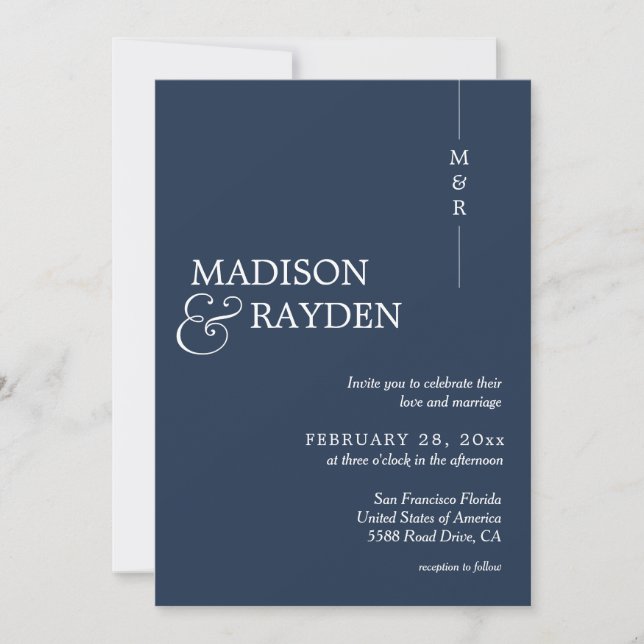 Modern Navy Blue Monogram Photo QR Code Wedding Invitation (Front)