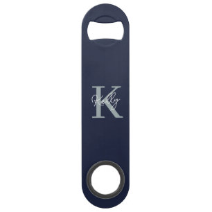 Modern Navy Blue Monogram Script