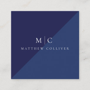Modern Navy Blue Monogram Square Business Card