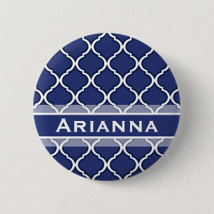 Modern Navy Blue Moroccan Trellis 6 Cm Round Badge