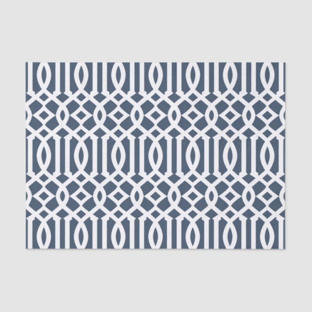 Modern Navy Blue Moroccan Trellis Pattern Tissue Paper (Front)