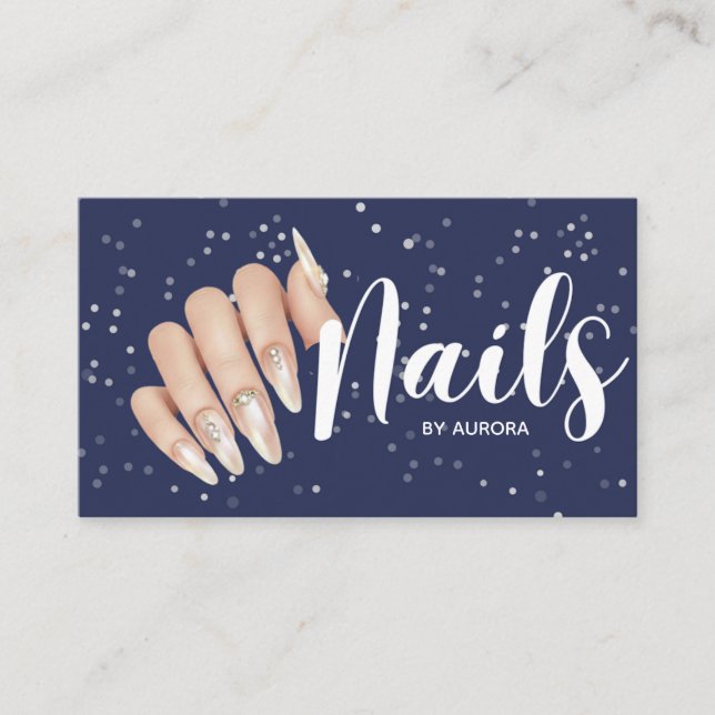 Modern Navy Blue Nail Technician Business Card (Front)