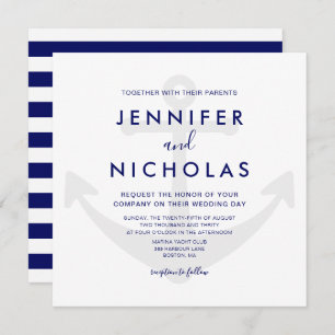 Modern Navy Blue Nautical Anchor Wedding Invitation