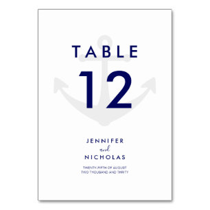 Modern Navy Blue Nautical Anchor Wedding Table Number