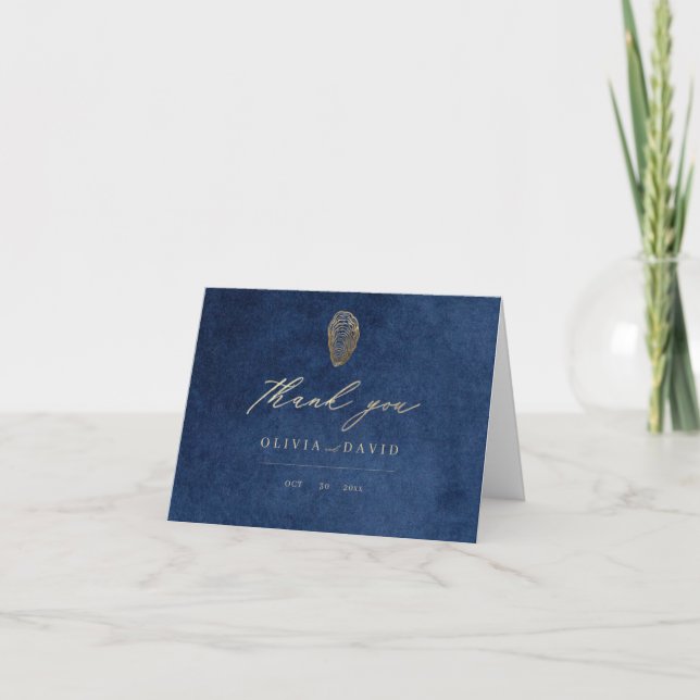 Modern Navy Blue Nautical Wedding  Thank You Card (Front)