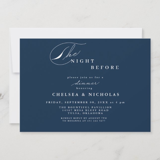 Modern Navy Blue Night Before Dinner Invitation (Front)
