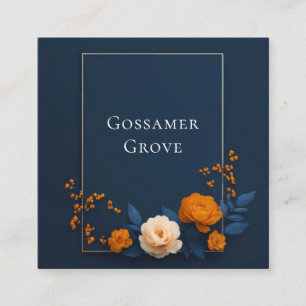 Modern Navy Blue Orange Rose Gold Frame Elegant Square Business Card
